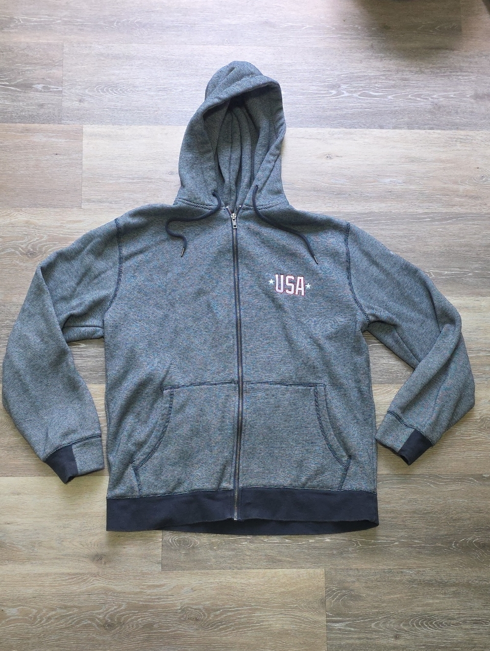 RUDIS USA Wrestling Full Zip Hoodie Mens Blue Heather Gray Sweatshirt Training M